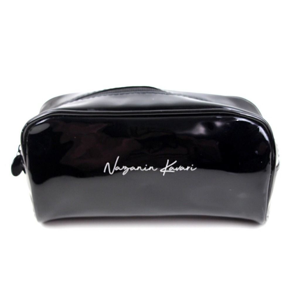 NAZANIN KAVARI BLACK PVC MAKEUP ZIP CASE BRUSH HOLDER COSMETIC BAG PURSE